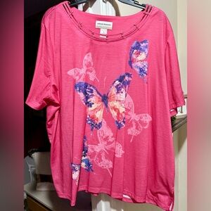 Alfred Dunner Pink and Purple Butterfly Print Top